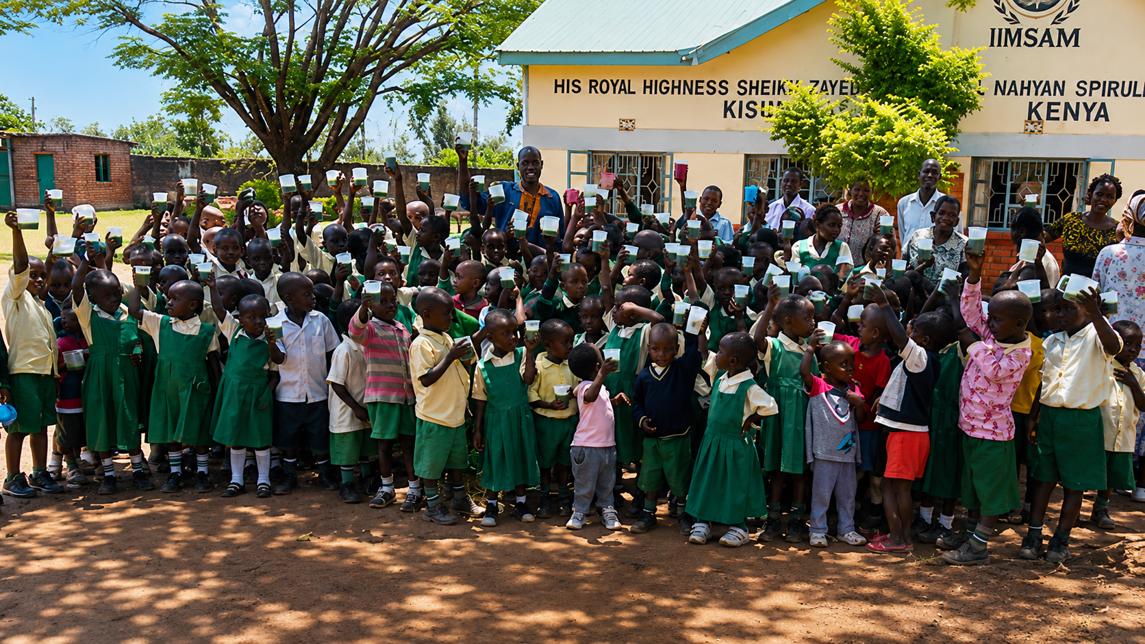 Children in Kenya receiving IIMSAM Spirulina nutrition support